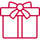 Red outline of a gift box with a bow on top.